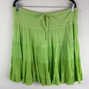 Wayan‎ Tiered Y2K vintage Skirt Lightweight Gauze Crinkle Green Festival Large